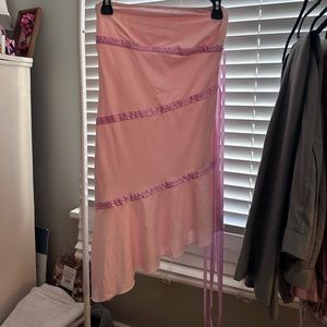 Pink Asymmetrical Strapless Mini Dress with Lace